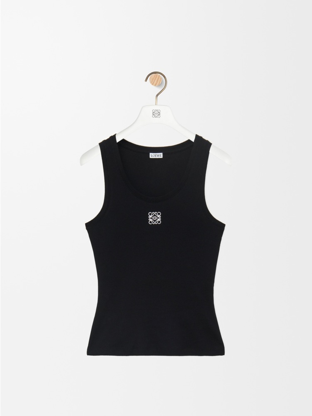 Black Ribbed Scoop Neck Tank Top Fitted Minimalist Sleeveless GUC